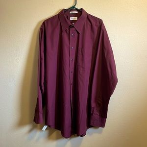 Van Heusen maroon men’s dress shirt: 18, 37/38 (tall) w/collar stays built in!